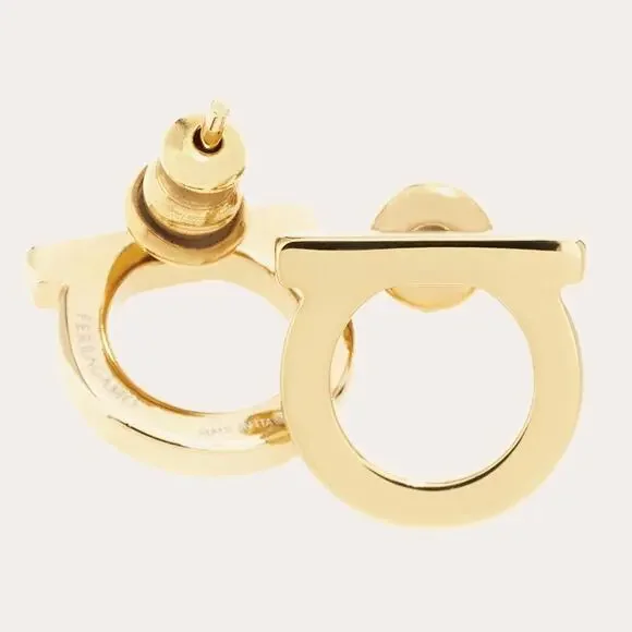 Salvatore Ferragamo Iconic Gold Gancini Earrings Small MINT - Picture 2 of 9